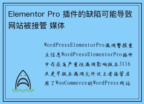 Elementor Pro 插件的缺陷可能导致网站被接管 媒体 Elementor Pro 插件的缺陷可能导致网站被接管 媒体